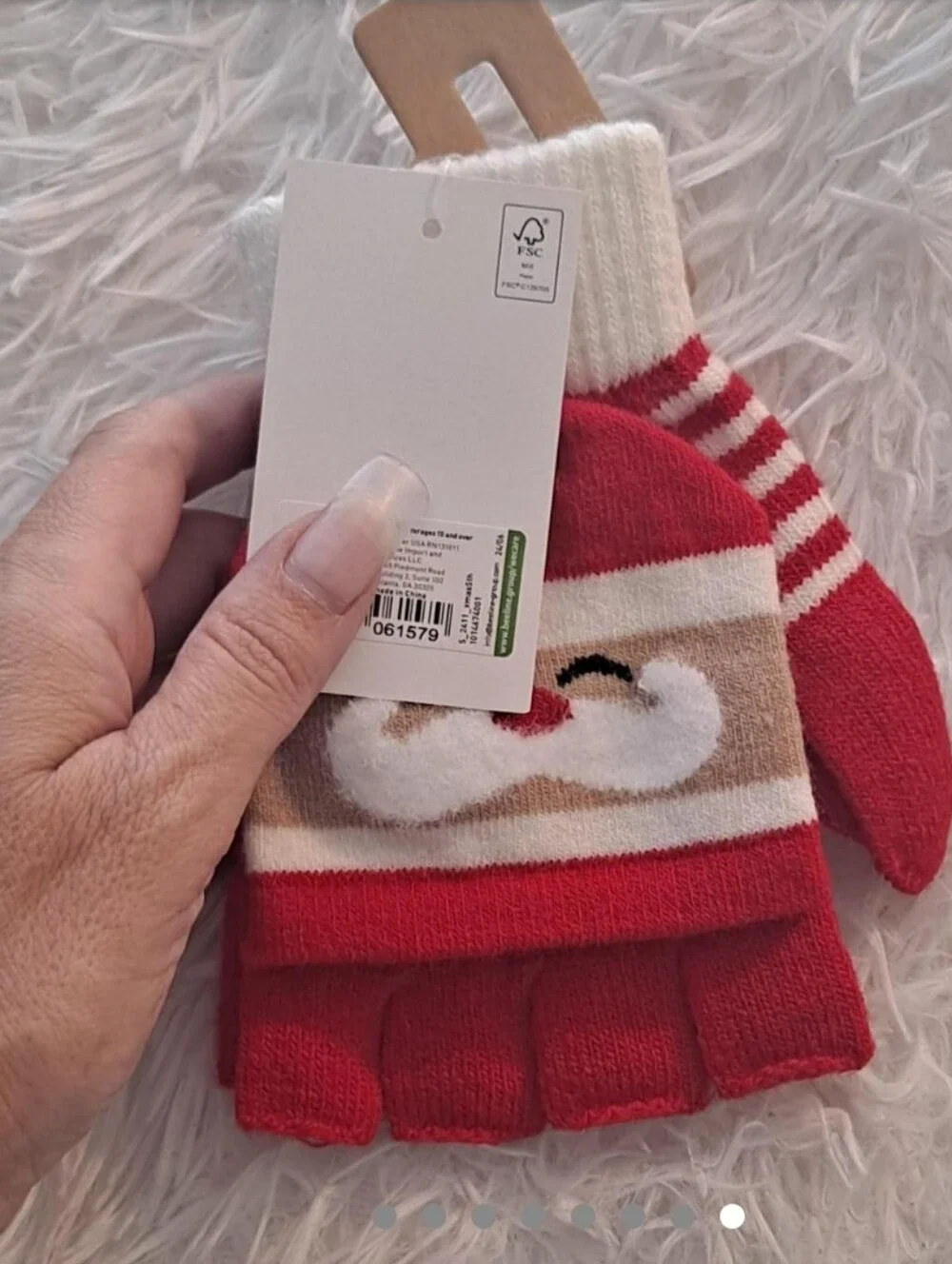 I AM Fingerless Santa Gloves Christmas Gloves Red White Striped Brand New